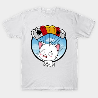 Silly white cat has a broken parachute T-Shirt